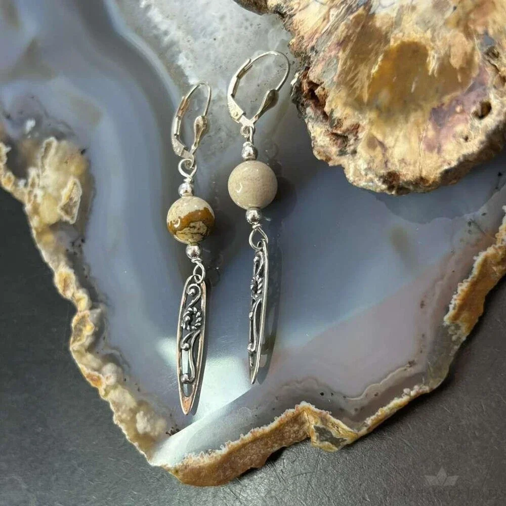 Carolyn Pollack Sterling Picture Jasper Bead Decorated Dangle Earrings For Women